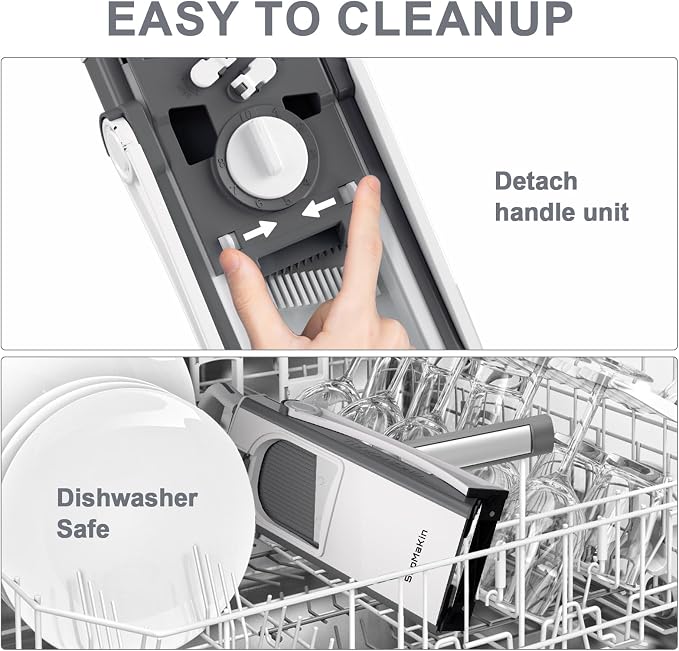 SupMaKin Safe Mandoline Slicer Plus for Kitchen Adjustable Vegetable Slicer | 0.1-8mm, Cut Resistant Stainless Steel Blades,Potato Fry Cutter, Onion Chopper, Detachable,Foldable Dishwasher Safe, Gifts