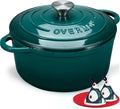 Overmont Enameled Cast Iron Dutch Oven - 5.5QT Pot with Lid Cookbook & Cotton Potholders - Heavy-Duty Cookware for Braising, Stews, Roasting, Sourdough Baking bottle green