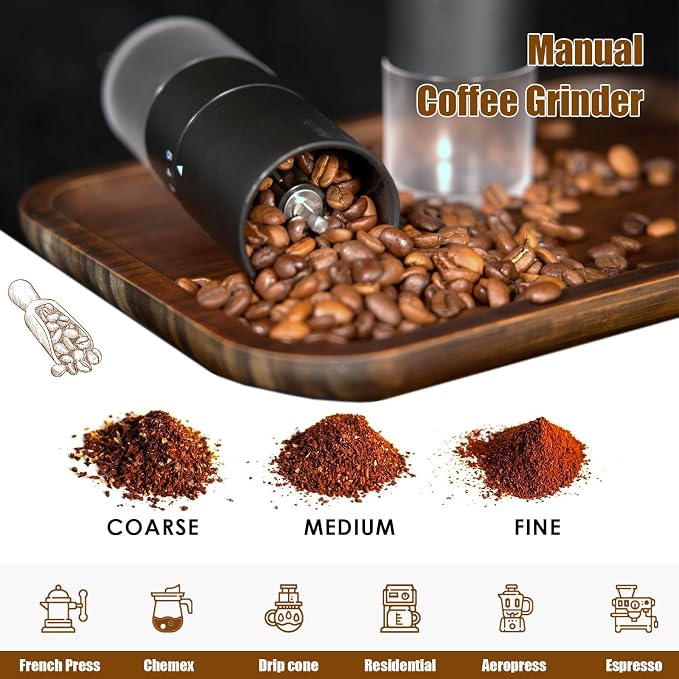 EZLucky Manual Coffee Grinder, 5 External Settings, Ceramic Conical Burr | External adjustment ring for quick grind changes; portable hand grinder for espresso, pour over, travel and camping
