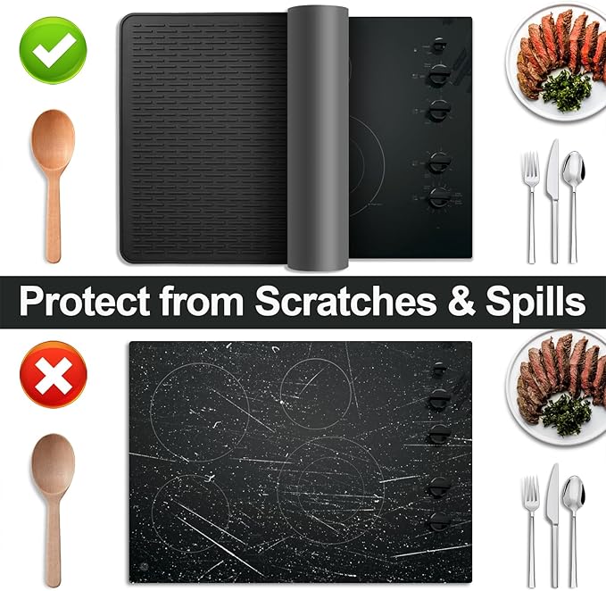 Stove Top Cover for Electric Stove- Range Covers for Electric Stove,Silicone XXL Dish Drying Mat, Glass Cooktop Covers, Flat RV Range top Mats (Black, 30"x21")