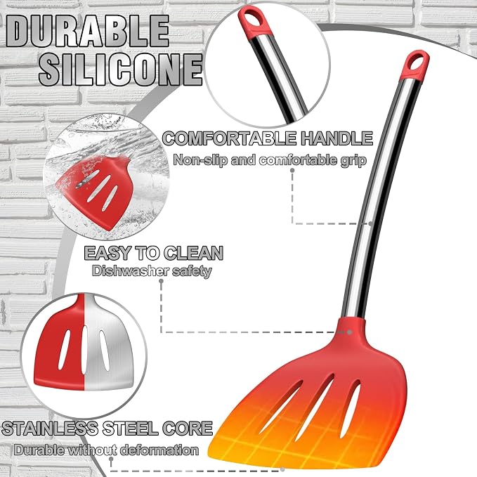 Kitchen Utensils Set- Umite Chef 34 PCs Cooking Utensils with Grater, Spoon Spatula, Heat Resistant Food Grade Silicone, Stainless Steel Handles Kitchen Gadgets Tools Set for Nonstick Cookware(Red)