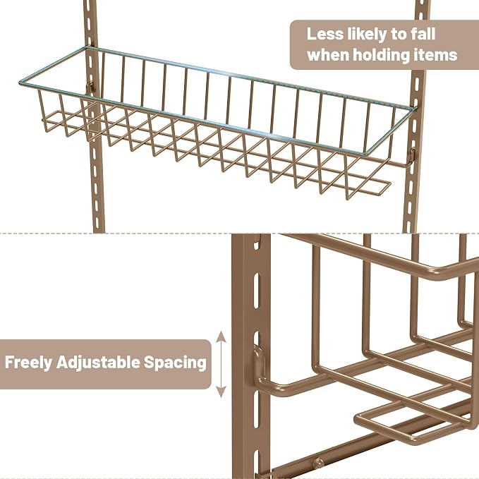 ElegantArray 8-Tier Pantry Door Organizer, Brown | Over The Door Pantry Organizer Rack and Storage, Hanging Spice Rack Shelves Door, Home Office Laundry Room Bathroom & Kitchen
