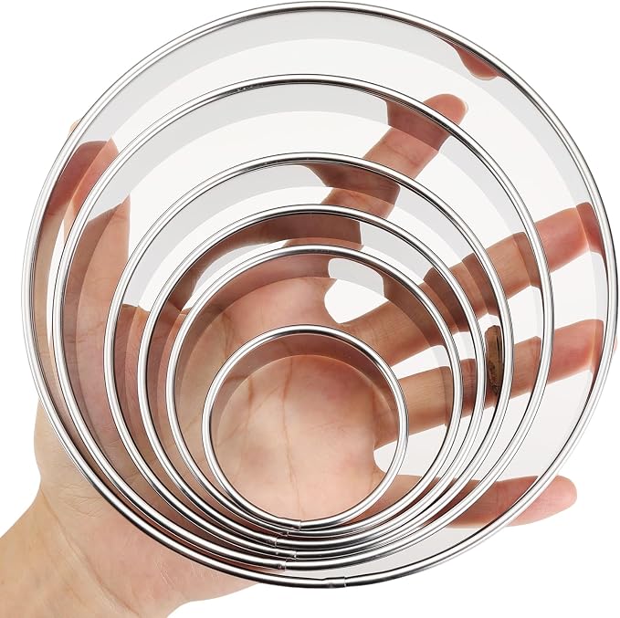 6-Piece Round Cookie Cutters (2, 3, 3.5, 4, 5, 6 Inch) Biscuit Cutter Set | Dishwasher Safe, Laser-Etched Sizes, Stainless Steel Circle Cookie Cutter for Baking, Thick Dough, Biscuits & Fondant