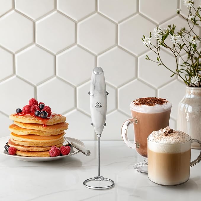 Zulay Kitchen Powerful Milk Frother Wand With Duracell Batteries - Ultra Fast Handheld Drink Mixer - Electric Whisk Foam Maker for Coffee, Lattes, Cappuccino & Matcha - Z1 Motor - Marble