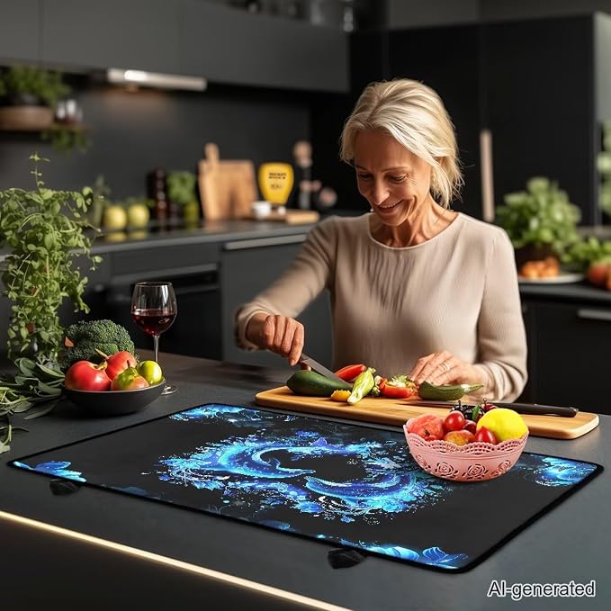 Dolphin Heart Stove Cover 30"x21" Heat Resistant Multi-Functional Counter Protector Non-slip Waterproof Mat for Glass Stovetop Protector Easy to Clean