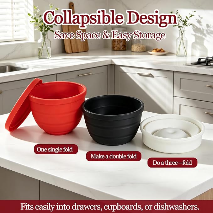 Silicone Bowl Liners for KitchenAid 5Qt Stand Mixers, 3 Liners with Lids | 2mm Thicker Foldable Mixer Inserts, Fits 5 Quart Mixing Bowl, Cold/Heat-Resistant & Dishwasher Safe, Non-Stick