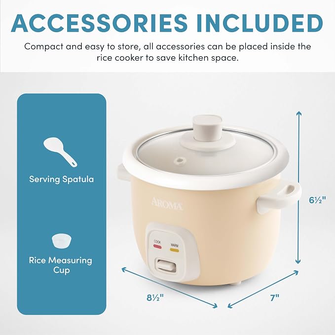 AROMA® Mini Rice Cooker, 2-Cup (Uncooked) / 4-Cup (Cooked), Grain Cooker, Soup Maker, Oatmeal Cooker, Auto Keep Warm, 1 Qt, Milk Tea, ARC-302NGMT