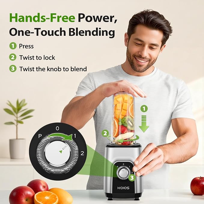 KOIOS Blender/Food Processor Combo Max 1000W, 4 in 1 34oz Pitcher, 22oz Blending Cup, Meat Grinder & Vegetable Chopper, Spice Grinder,BPA Free -All-in-One Kitchen System, Dishwasher Safe