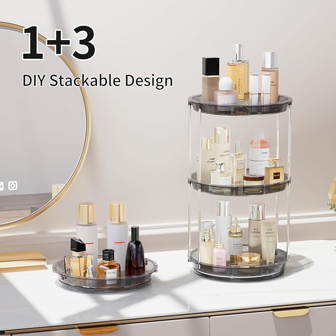 Rotating Makeup Organizer, Perfume Skincare Holder, 2 Tier 9 Inch, Gray | 360° Smooth Spinning Vanity Tray, Large Capacity, Space-Saving Cosmetics Storage for Bathroom Countertop, Dresser
