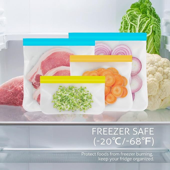 10 Pack Reusable Gallon Freezer Bags, Multicolor | Dishwasher Safe Silicone Food Snack Storage Bags with 3 Sizes for Snack, Sandwich, Lunch