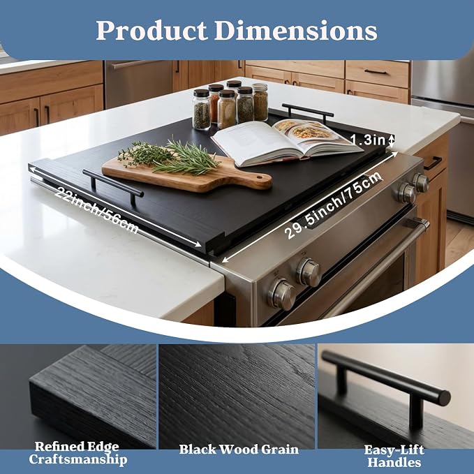 Wooden Stove Top Cover 30x22 with Handles for Gas Electric, Sink | coffee bar or serving station - Use this noodle board stove cover to keep everyday essentials organized and within reach.