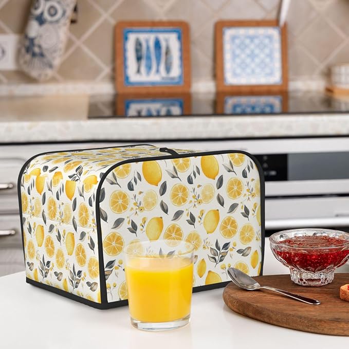 4 Slice Toaster Cover Lemon Watercolor Fruit Dust Proof Washable Kitchen Appliance Cover with Pocket, Oxford Fabric Countertop Toaster Protector for Standard Toasters Small Appliances