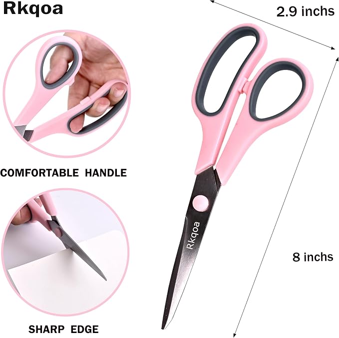Scissors, 6 Pack 8" All Purpose Comfort-Grip Sharp Shears for Everyday Use | Stainless Steel Scissor for Office School Classroom Craft Sewing Art Supplies, High/Middle Student Teacher, Right/Left Handle