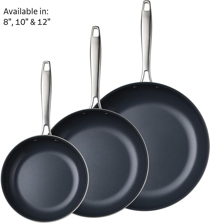Tramontina Signature 12-Inch Tri-Ply Clad Stainless Steel Large Frying Pan | Ceramic Non Stick Interior, Induction-Ready Skillet, Oven-Safe