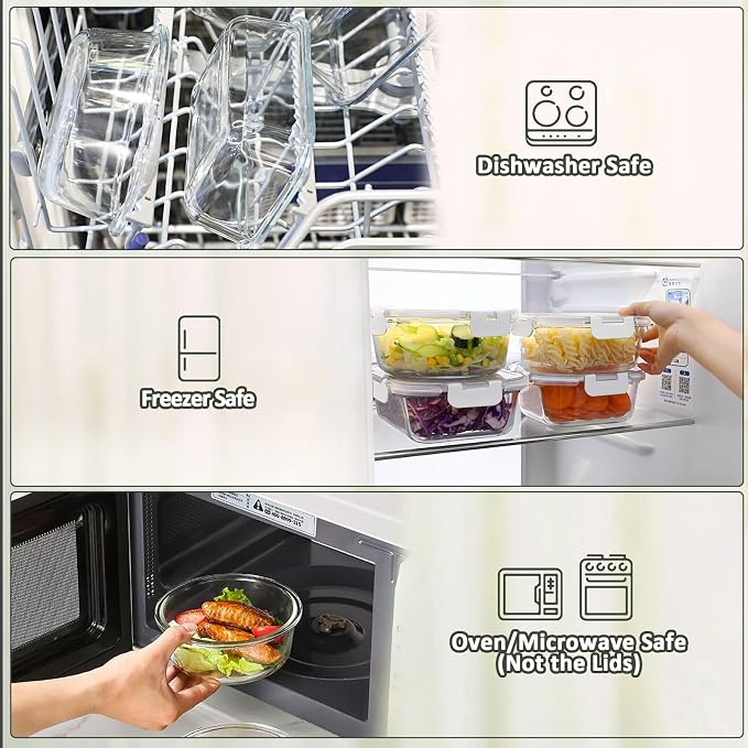 M MCIRCO 10 Pack Glass Food Storage Containers with Lids, White | Glass Meal Prep Containers,Airtight Lunch Containers with Lids, Microwave, Oven, Freezer and Dishwasher Friendly, BPA Free