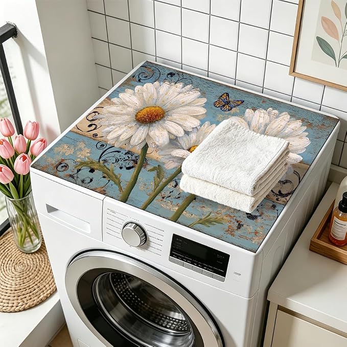 Daisy Garden Washer Dryer Top Cover Mat 28.35x20.47 in | Heat Resistant Cooktop Protector Mat with Non-Slip Backing, Scratch Protection and Countertop Drying Mat.