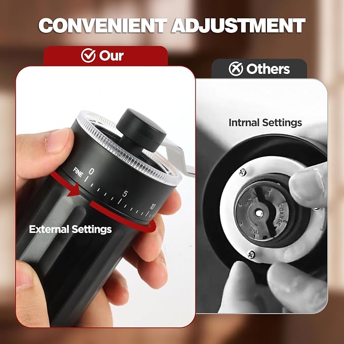 Manual Coffee Grinder, 40 Adjustable Grind Settings Ceramic Burr Hand Coffee Bean Grinder, Portable Small Coffee Grinder for Espresso, French Press, Pour Over, Travel, Office, Camping, Black