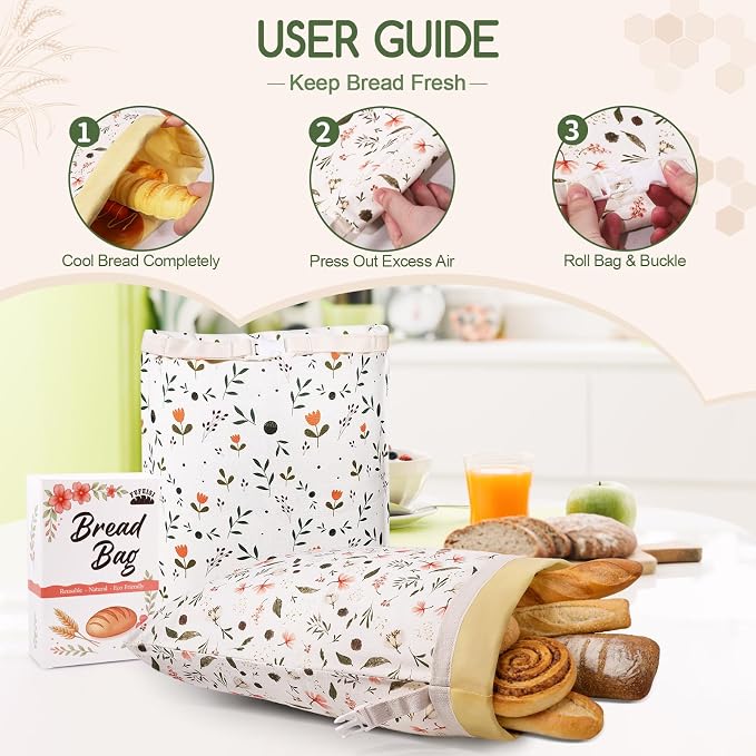 2 Pack Beeswax Bread Bags for Homemade Bread, Sourdough Storage XL 17"x13" | Reusable Bees Wax Bread Bag & Keeper, Natural Canvas with Premium Box for Home Baking, Freezer Storage & Outdoor Use