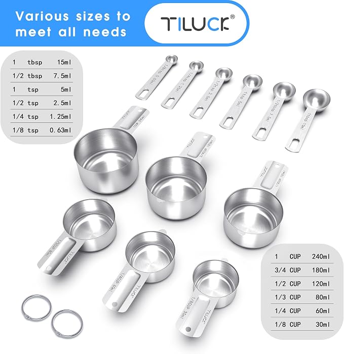 TILUCK Stainless Steel Measuring Cups & Spoons Set, Cups and Spoons | Stainless Steel Nesting Measure Cups , Kitchen Gadgets for Cooking & Baking (12)