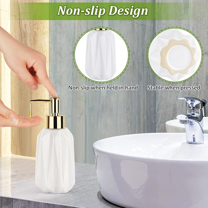14OZ Hand Soap Dispenser for Bathroom and Kitchen, Ceramic (New White) | Refillable Hand Soap Dish Soap Dispenser, Great for Kitchen Sink, Liquid, Essential Oil & Lotion, Pump Dispenser Bottle