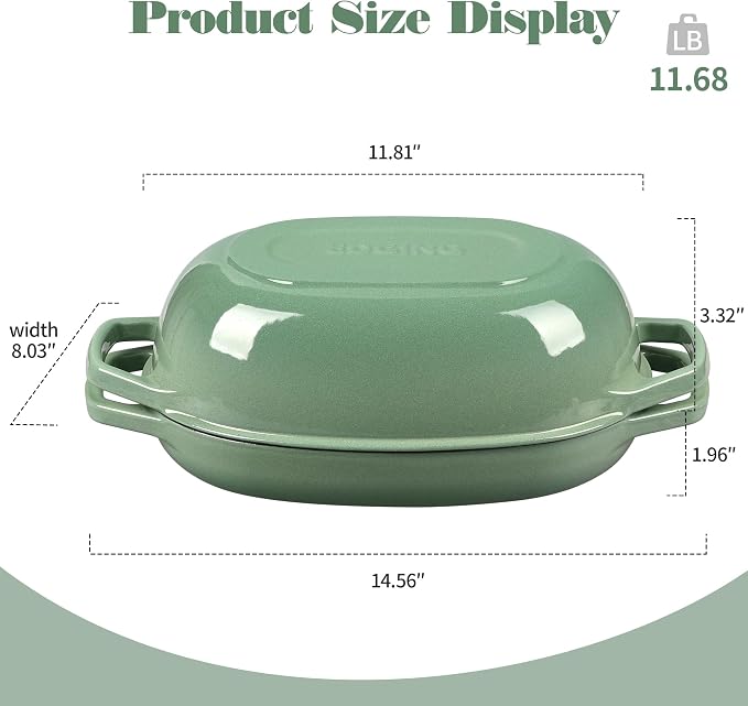 EDGING CASTING Enameled Cast Iron Oval Dutch Oven Pot with Lid, Dutch Oven for Sourdough Bread Baking, Bread Oven, Bread Dutch Oven, Oval Bread Pan, 5qt, Sage Green
