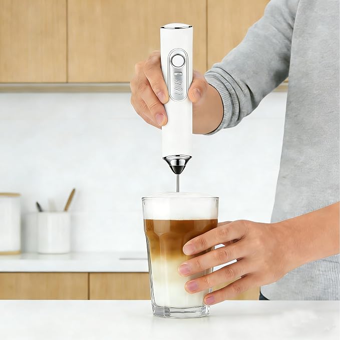 Milk Frother Handheld for Coffee, Hand Frother Wand, Electric Whisk 3 Speed Adjustable, Drink Mixer with Stainless 2 Whisks, Foam Maker for Latte Cappuccino Matcha