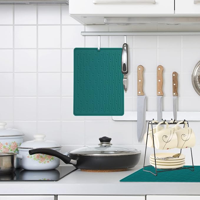 Dish Drying Mats, Heat-resistant Silicone Mat for Kitchen Counter, Non-Slip Dish Dry Mat Dishwasher Safe Small, Turquoise