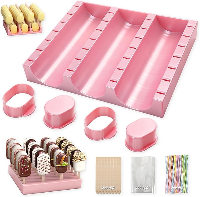 2 Pcs Cakesicle Cutter with 9 Inch Tray, Cake Pop Mold Set with Display Stand and 3 Types of Packaging Accessories, Baking Tools for Home, Birthday, Parties, Wedding Desserts