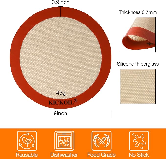 Round Silicone Baking Mats Set of 2,Silicone Mat for 9 Inch Cake Pan Pizza Pan,Non-Stick Reusable Heat Resistant Baking Sheets Liner for Cookies Rolling Pie Tortilla Bread & Pastry, Orange