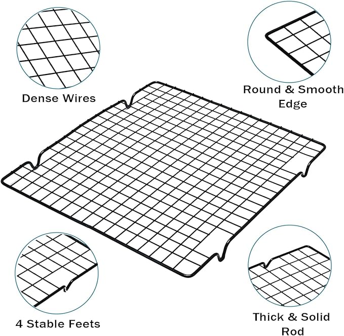 2 Pack Cooling Rack for Baking Cooking, 11" x 10" Squares Wire Racks | Small, Squares Grids, Oven Safe Cookie Cooling Rack, Roasting, Grilling, Drying