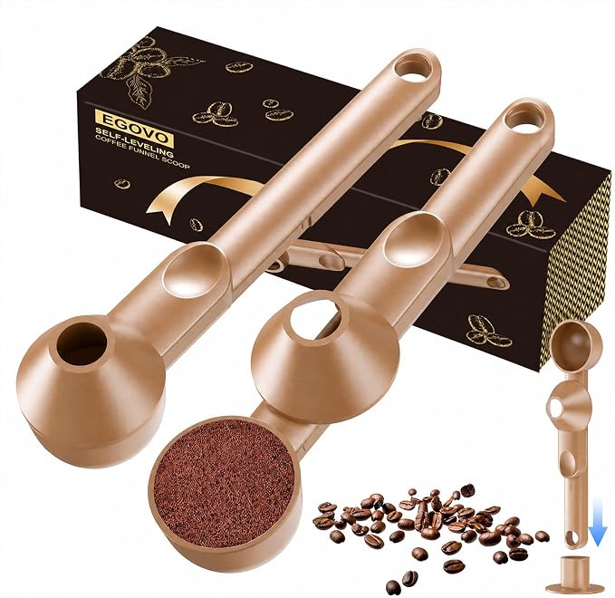 2 Pcs Coffee Scoop with Funnel for Reusable K Cup, 2 TBSP Measuring Spoon | Mess-Free Funnel Design, Sliding Leveler for Precise 2 TBSP, Long Handle for Ground Coffee, Protein Powder & Tea