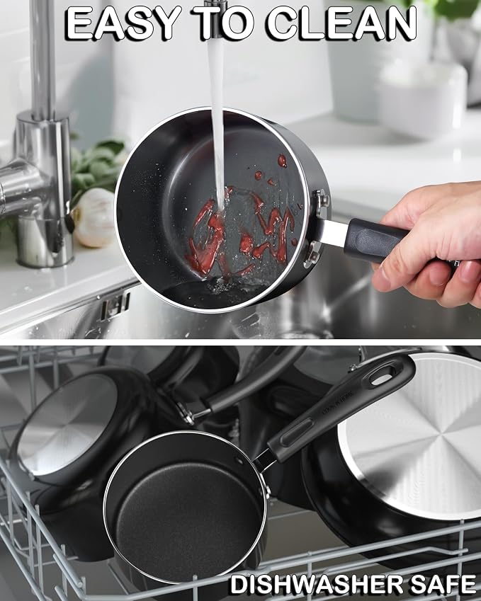 Cook N Home Basic 1 Quart and 2 Quart Nonstick Saucepan Set with Glass Lids, 2-Piece Non Stick Aluminum Sauce Pans, Multi-Purpose Milk Chocolate Cooking Pots with Stay-Cool Handles, Black | 2-Piece Nonstick Aluminum Sauce Pans, Multi-Purpose Milk Choco...