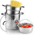 Cook N Home 12 Quart Stainless Steel Pasta Pot with Strainer Insert 3-in-1 | Steamer Basket, Pasta Strainer, Stockpot with Lid - Pasta Cooker Induction Compatible, Dishwasher & Oven Safe