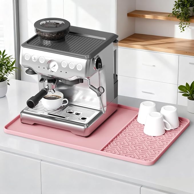 Silicone Coffee Mat with Raised Edges 24" x 16" – Waterproof Countertop Mat, Coffee Maker Pad, Espresso Machine Mat, Heat Resistant Dish Drying Mat