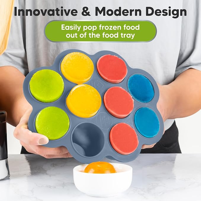 KeaBabies Silicone Food Freezer Trays with Lid, 2oz x 10 Pods (Slate) | Baby Food Storage Containers, Easy Puree Meal Prep, Breast Milk Silicone Freezer Molds, Dishwasher, Microwave Safe, BPA-Free