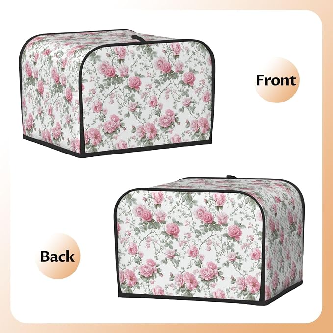 4 Slice Toaster Cover Vintage Floral Dust Proof Washable Kitchen Appliance Cover with Pocket, Oxford Fabric Countertop Toaster Protector for Standard Toasters Small Appliances
