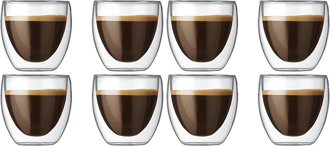 Bodum 2.5oz Pavina Double Wall High-Heat Borosilicate Glass, Set of 2, Clear (Pack of 4)