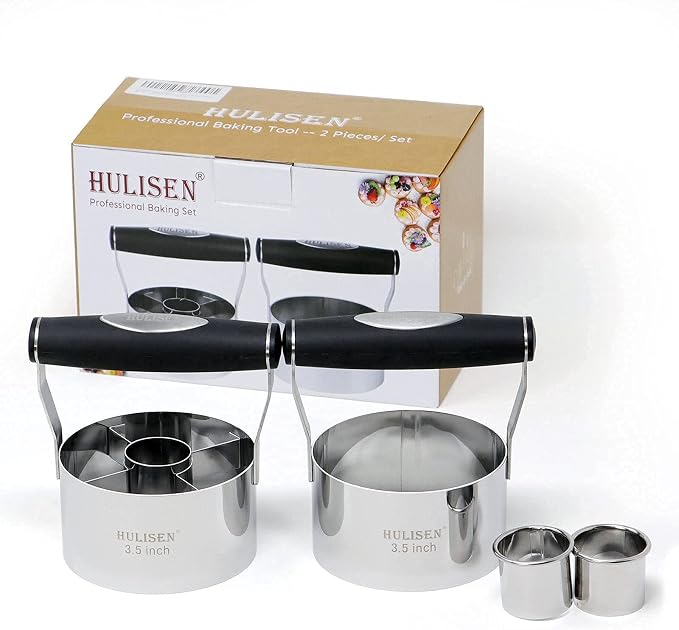 HULISEN 3.5 in Donut Cutter & Biscuit Cutter Set with hole, Stainless Steel | Set of 2, Ergonomic Rubber Handle, Dishwasher Safe, Baking Beginner Friendly, Gift-Ready Packaging