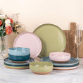 AmorArc Dinnerware Sets for 4, 12 Pieces Ceramic Plates and Bowls Set | Scratch Resistant Stoneware Dishes Set, Dishwasher & Microwave Safe, Colorful