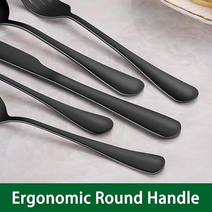 DEHOV 30 PCs Flatware Sets,Black Stainless Steel Silverware Sets Service For 6 Person,Durable Cutlery Sets For Home,Party,Restaurant,Tableware Cutlery Sets
