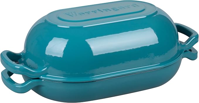 VORRINGARD Enameled Cast Iron Sourdough Bread Oven, Dutch Oven, Loaf Cast Iron Bread Pan for Homemade Bread Baking, Meatloaf Pan with Lid, 5QT, Bluegreen