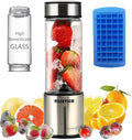 Portable Smoothie Blender ROSEVIEW Glass Cordless Mini Shakes Cup blend for smoothies USB rechargeable juicer 2 battery Handheld Personal travel Jet mixer (Black Steel) (Innox Steel)