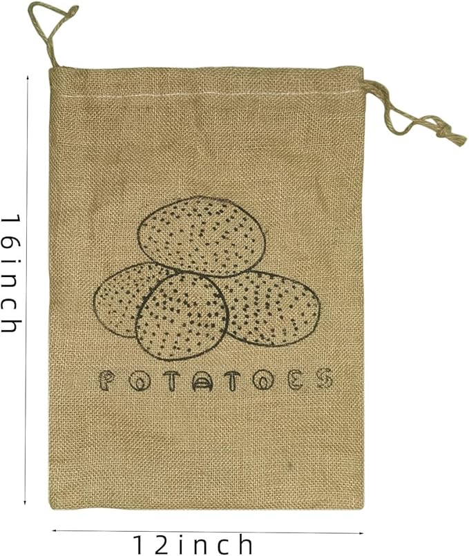 Burlap potato storage,Reusable Storage Sack with Drawstring,Reusable Produce Bags Keeper for Freshness,16 * 12inch