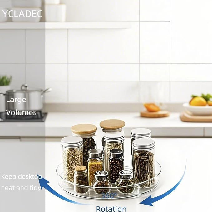 2 Pack Lazy Susan 9.25" Turntable Rotating Spin Organizer Storage | Pantry Organizers and Storage Container Bins Spice Rack Cabinet Condiment for Countertop Kitchen Fridge Bathroom Holder Clear