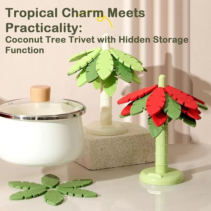 Silicone Trivets for Hot Dishes and Pans, Heat Resistant Tree-Shaped Pot Holders (Set of 4) BPA Free, Non-Slip Kitchen Trivet Mats, Elegant Christmas Design for Countertops & Dining Tables Red