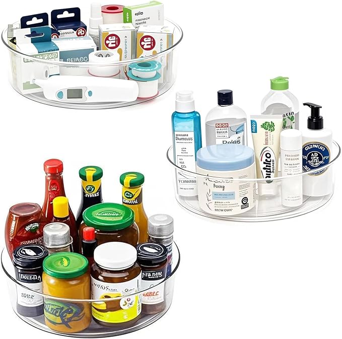 3 Pack Lazy Susan 11.5" Inch Turntable Organizer for Cabinet Pantry Organizers and Storage Organization Spinning Spice Rack Bins Rotating Condiment for Countertop Kitchen Sink | Pantry Organizers and Storage Container Bins Spice Rack Cabinet Condiment ...