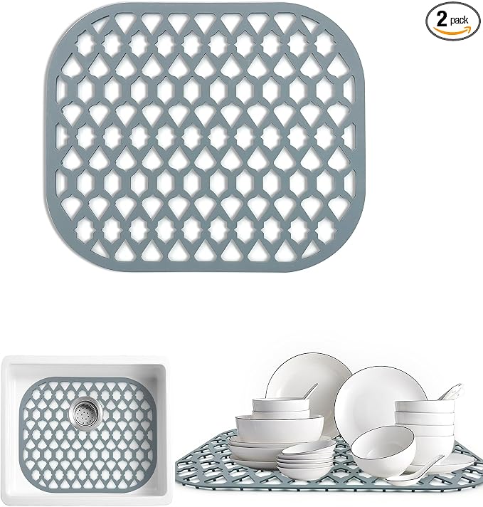 Silicone Kitchen Sink Protectors Mats - 12" 13" 14" 16" 18" 19" 21" 22" 24" 25" 26" 28" 30", Heat Resistant, Machine-wash (13”x11”, 2 Packs)