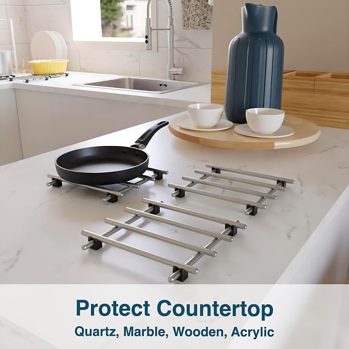 4Pcs Stainless Steel Trivet for Hot Dishes, Lightweight Metal Trivets for Hot Pots and Pans, Metal Cooling Rack, Mini Heat Resistant Mats for Countertop Cooling, Cooking Baking Pans Holder, 7"x7"