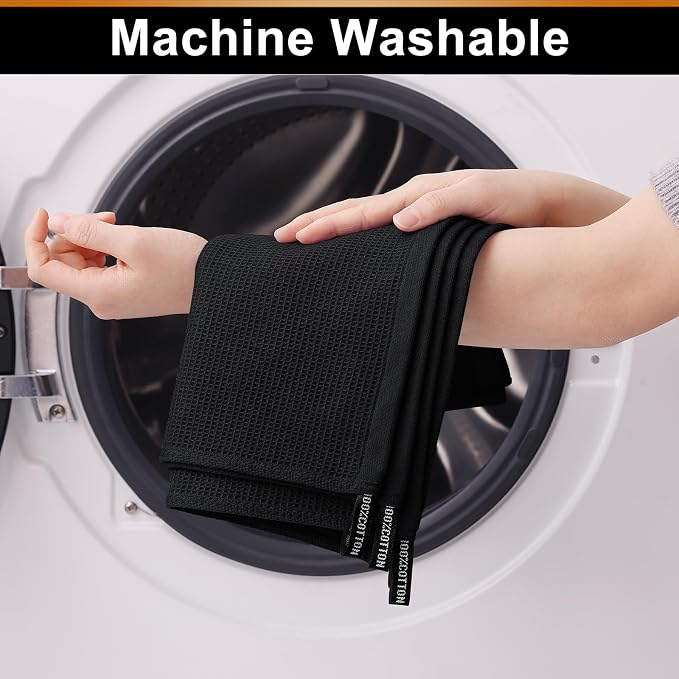 Homaxy 100% Cotton Waffle Weave Dish Cloths, 24 Pack, Black | Soft and Absorbent Dish Towels, 12 x 12 Inches Quick Dry Dish Rags