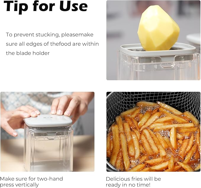 Potato Slicer French Fry Cutter with Container Manual Vegetable Chopper with 1 Blade Potato Cutter for Fries Apple Slicer & Onion Dicer